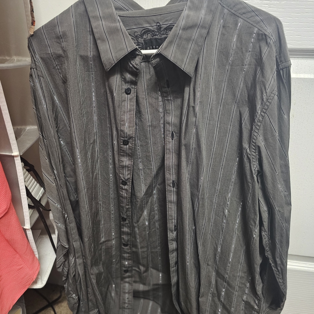 Attention Men's Charcoal Striped Button Down Shirt